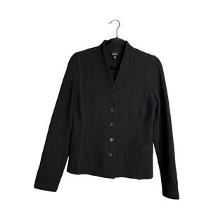 Eileen Fisher Black Waffle Knit Button Front‎ Blazer Sz XS Jacket Italian Fabric